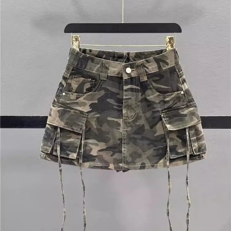 LVSANW 2024 Autumn New Fashion Vintage Camouflage Frock Skirt Female Y2K Street Harajuku Slim Hot Girl A-bag Hip Skirt Denim Skirt