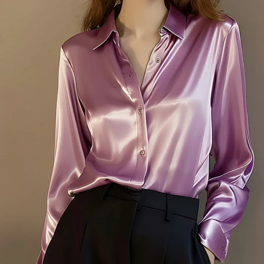 LVSANW 2024 Autumn Trend Fashion Women's Casual Elegant Satin Long Sleeved Shirt Office Women's Shirts And Blouses Slim Femal Clothes