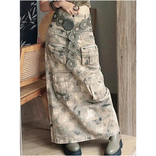 LVSANW 2024 Autumn Vintage Street Harajuku Camouflage Print Denim Skirt Women's Grunge High Waist Y2K Street Retro Female Gothic Skirt