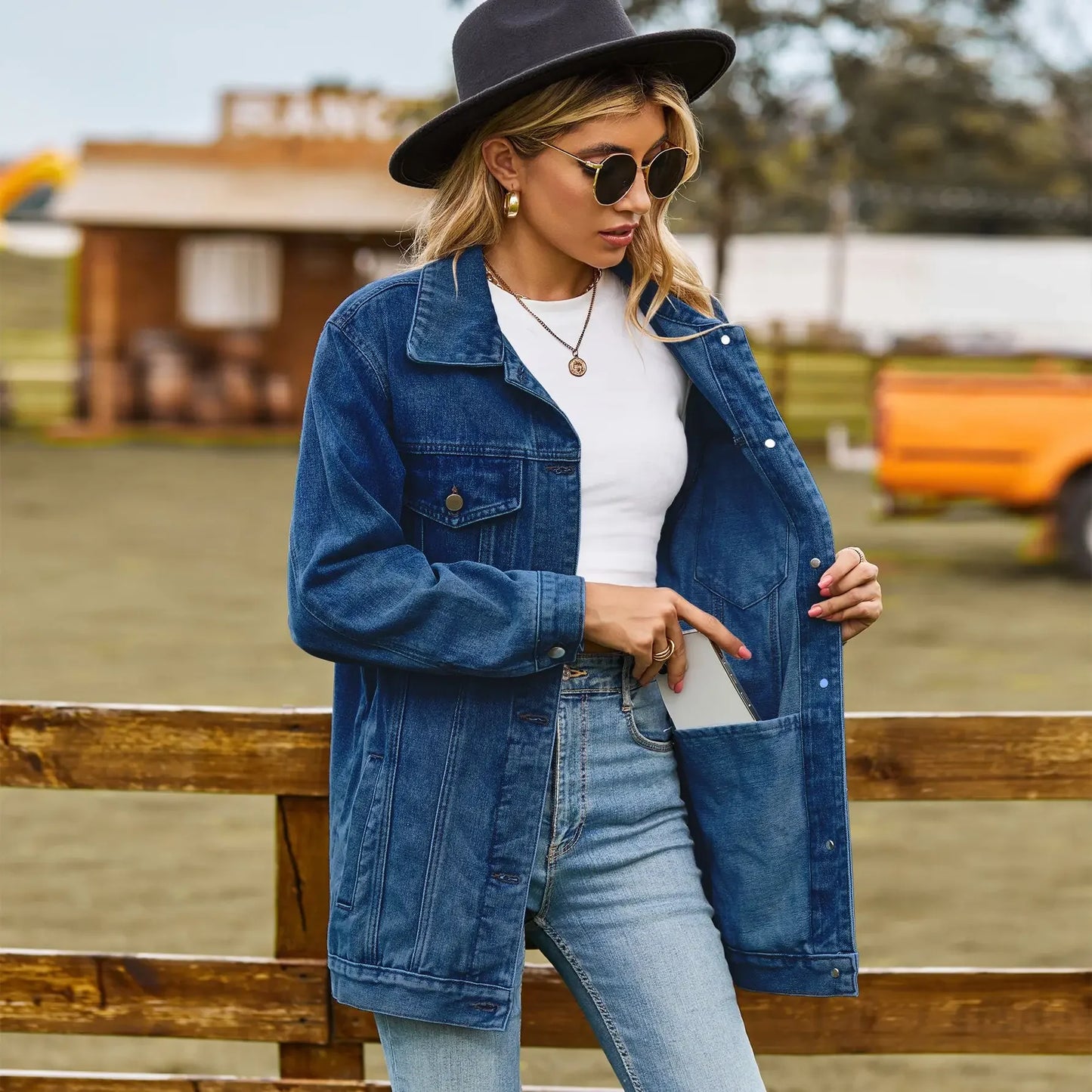 LVSANW 2024 Autumn Winter Classic Versatile Denim Jacket for Women Fashion Loose Mid Length Jeans Coat Casual Female Clothing S-2XL