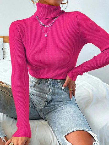 LVSANW 2024 Autumn Winter Women Long Sleeve Knit Turtleneck Pulls Sweater Casual Rib Jumper Tops Female Home Pullover Y2K Clothes