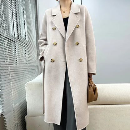 LVSANW 2024 Autumn and winter new double-sided cashmere coat female high-end  long pure wool loose coat