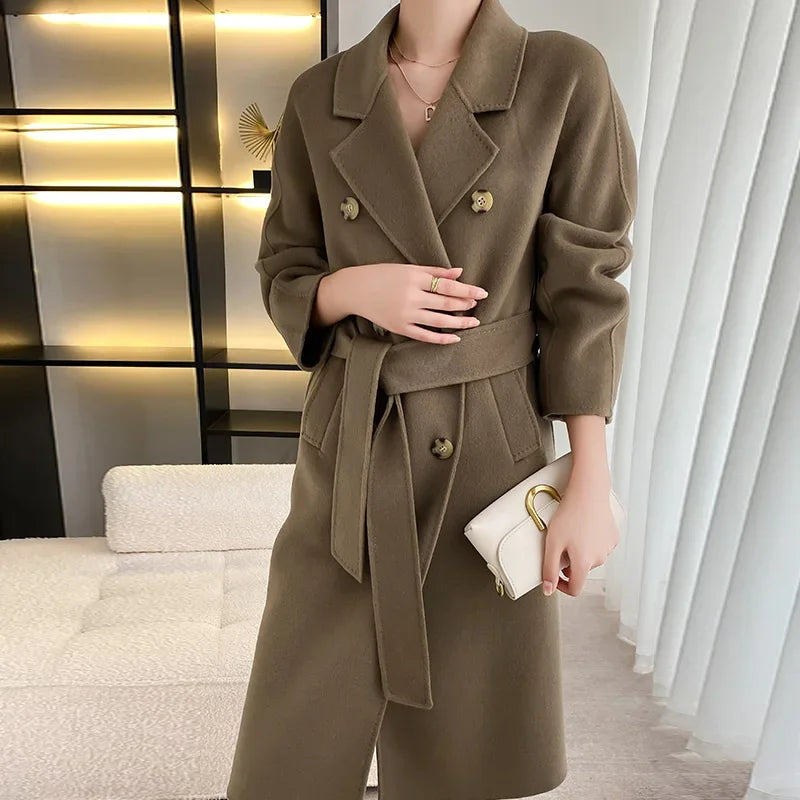 LVSANW 2024 Autumn and winter new double-sided cashmere coat female high-end  long pure wool loose coat