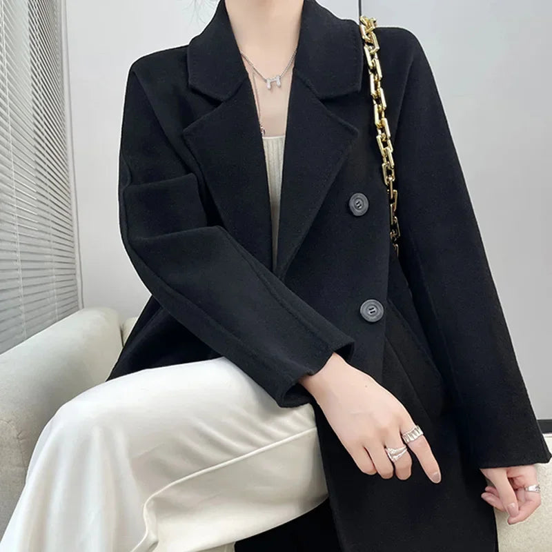 LVSANW 2024 Autumn and winter new double-sided cashmere coat female high-end  long pure wool loose coat