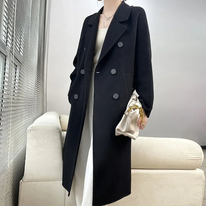 LVSANW 2024 Autumn and winter new double-sided cashmere coat female high-end  long pure wool loose coat