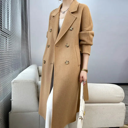 LVSANW 2024 Autumn and winter new double-sided cashmere coat female high-end  long pure wool loose coat