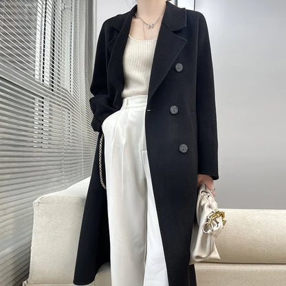 LVSANW 2024 Autumn and winter new double-sided cashmere coat female high-end  long pure wool loose coat