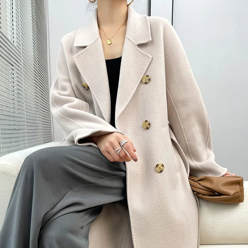 LVSANW 2024 Autumn and winter new double-sided cashmere coat female high-end  long pure wool loose coat