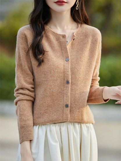 LVSANW 2025 Basics Autumn Winter Women Sweater Sales Merino Wool Knitwear New Fashion Solid Cardigan Classic Long Sleeve Clothing Tops