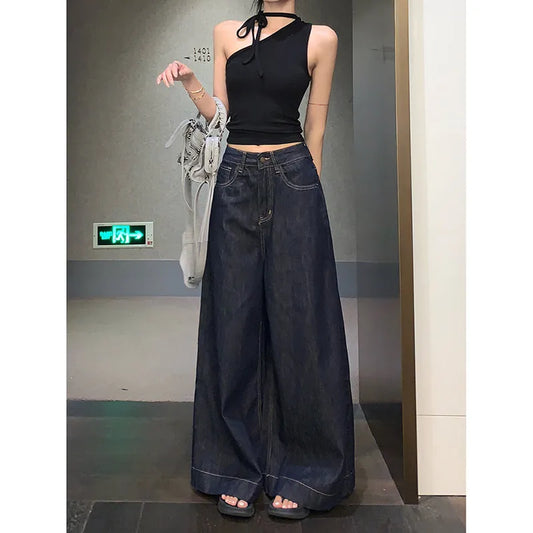 LVSANW 2024 Blue Women Jeans High Waist Vintage Straight Baggy Denim Pants Streetwear Y2K American Style Fashion Wide Leg Denim Trouser