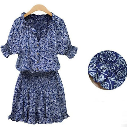 LVSANW 2024 Boho Casual Women Summer Dress V Neck Floral Print Chiffon Beach Dress Tunic Sundress Loose Mini Party Dress Vestidos