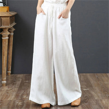 LVSANW 2024 Cotton Linen Wide Leg Pants Big Size Trousers Women Summer Elastic Waist Casual Ankle-length Pantalones Baggy Sweatpant