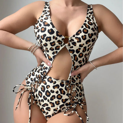 LVSANW 2024 European and American Foreign Trade New Sexy Hollow Fashion One-piece Drawstring Swimsuit