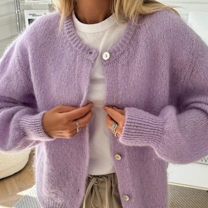 LVSANW 2024 Fashion Winter Women's Solid Color Cardigan Fuzzy Long Sleeve Button Down Sweater Soft Knit Tops Outerwear Loose Knitwear