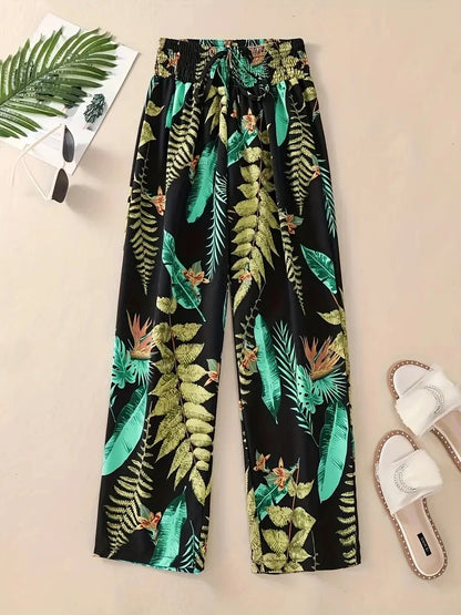 LVSANW 2024 Floral Pants Spring and Summer Thin High Waist Slim Ice Silk Stretch Floral straight-leg Women's Pants