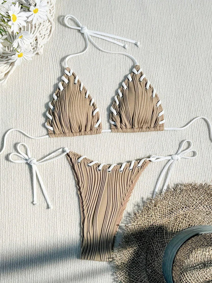 LVSANW 2024 Halter Wrinkled Weave Bikini Women Swimwear Female Swimsuit Two Pieces Bikini Set Brazilian Bathing Suit Swim Beach Wear