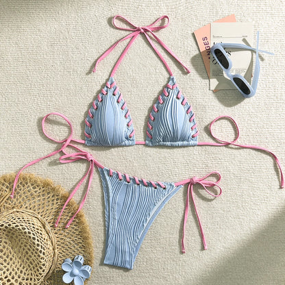 LVSANW 2024 Halter Wrinkled Weave Bikini Women Swimwear Female Swimsuit Two Pieces Bikini Set Brazilian Bathing Suit Swim Beach Wear