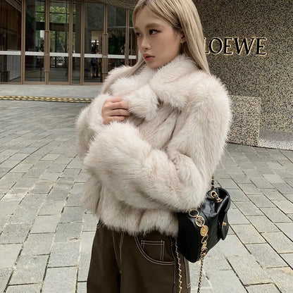 LVSANW 2025 Luxury Brand Autumn Winter Fur Coat Women Short Lazy Wind Fox Fur Jacket Cropped Fluffy Casaco De Pele Feminino