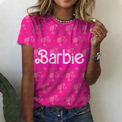 LVSANW 2024 Miniso Barbie Hot Print Student Casual Loose Short Sleeve Summer Crew Neck Breathable T Shirt Fashion Women Top