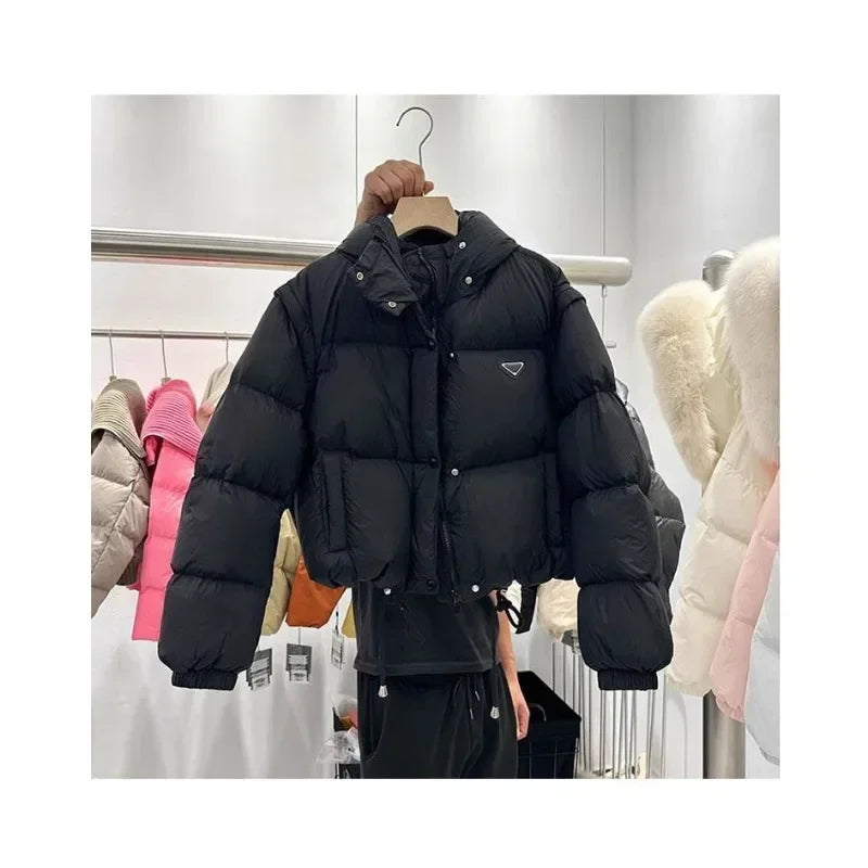 LVSANW 2025 New Desleeved Two-wear Parkas Short-cut Hooded Cotton-padded Women's Warm Jacket Bread Coat