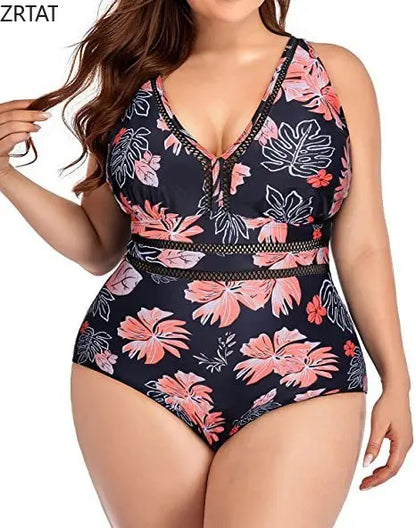 LVSANW 2024 New European and American Cross-border One-piece Swimsuit Women's Splicing Cutout Print Swimsuit V-Neck Plus Size Bikini