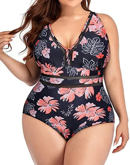 LVSANW 2024 New European and American Cross-border One-piece Swimsuit Women's Splicing Cutout Print Swimsuit V-Neck Plus Size Bikini