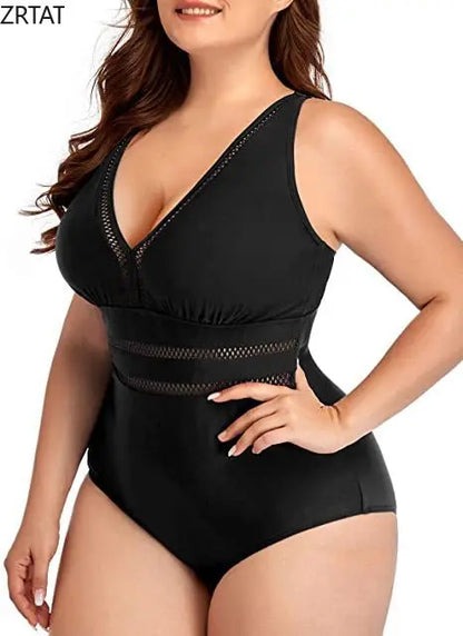 LVSANW 2024 New European and American Cross-border One-piece Swimsuit Women's Splicing Cutout Print Swimsuit V-Neck Plus Size Bikini