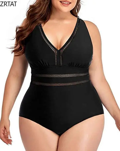 LVSANW 2024 New European and American Cross-border One-piece Swimsuit Women's Splicing Cutout Print Swimsuit V-Neck Plus Size Bikini