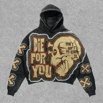 LVSANW 2024 New Fashion Skull Print Hoodies Women Graphic Y2k Top Oversized Zip Up Hoodie Couples American Streetwear Goth Women Cloth