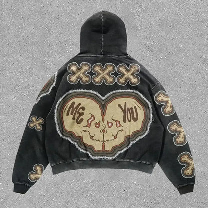 LVSANW 2024 New Fashion Skull Print Hoodies Women Graphic Y2k Top Oversized Zip Up Hoodie Couples American Streetwear Goth Women Cloth