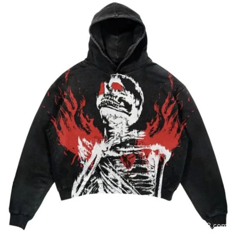 LVSANW 2024 New Fashion Skull Print Hoodies Women Graphic Y2k Top Oversized Zip Up Hoodie Couples American Streetwear Goth Women Cloth