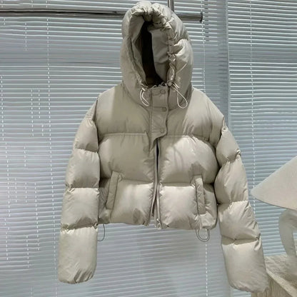 LVSANW 2024 New Fashion Women White Duck Down Jacket with Hood Autumn Winter Warm Over Size Casual Short Thick Outwear Female Coat