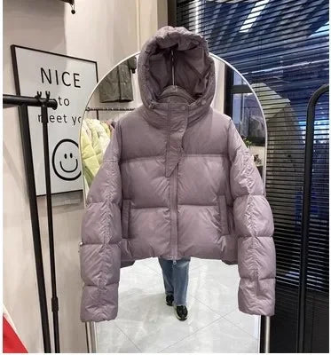 LVSANW 2024 New Fashion Women White Duck Down Jacket with Hood Autumn Winter Warm Over Size Casual Short Thick Outwear Female Coat