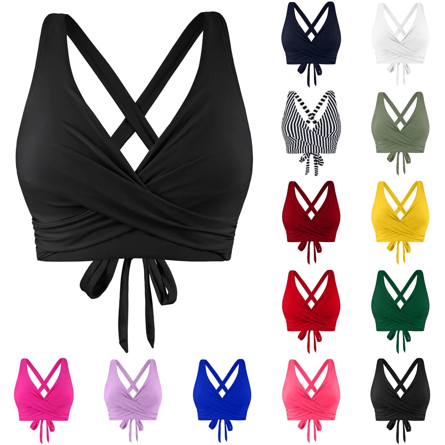 LVSANW 2024 New Full Coverage Bikini Top Push Up Swim Crop Top Tie Back Bathing Suit Tops Women Lace Up Swimwear Tops Underwire