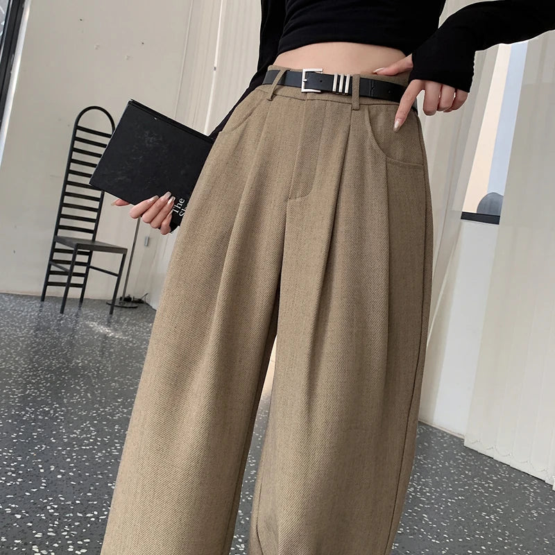 LVSANW 2024 New Linen High Waist Suit Wide Leg Women's Full Pants with Belted Spring Summer Female Elegant Minimalism Loose Trousers