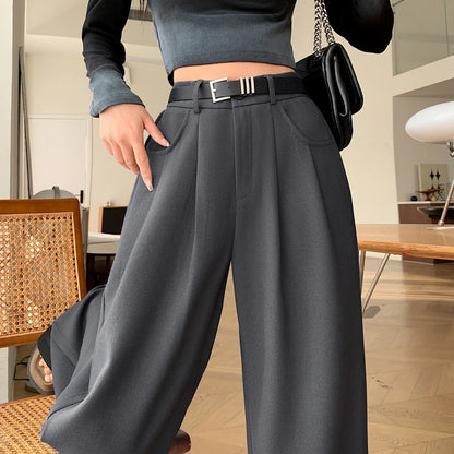 LVSANW 2024 New Linen High Waist Suit Wide Leg Women's Full Pants with Belted Spring Summer Female Elegant Minimalism Loose Trousers