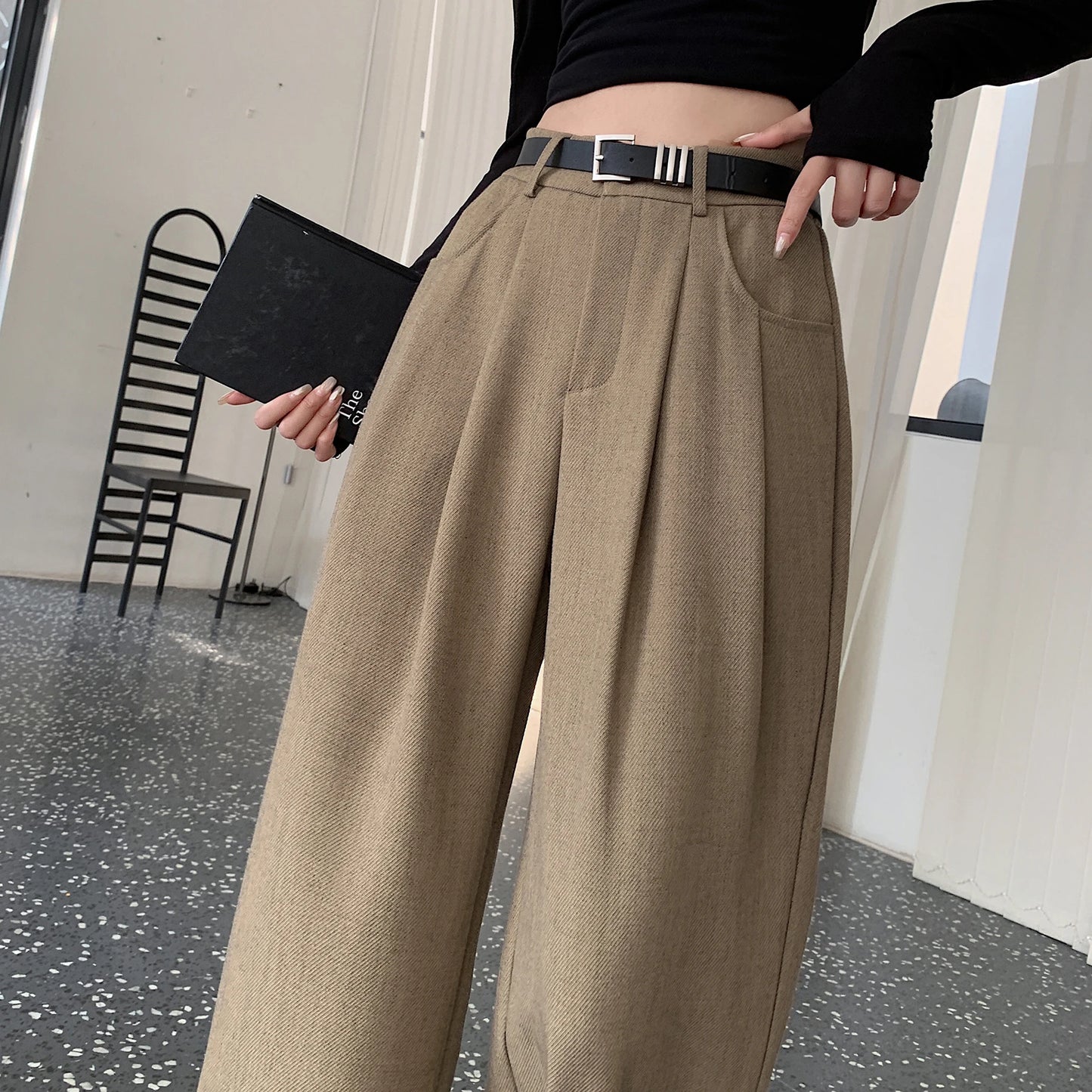 LVSANW 2024 New Linen High Waist Suit Wide Leg Women's Full Pants with Belted Spring Summer Female Elegant Minimalism Loose Trousers