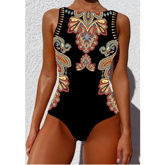 LVSANW 2024 New Printed One-piece Swimsuit Classic Printed Lace Up Swimsuit Women's Push Up Flower One-piece Suit Beach Wear For Female