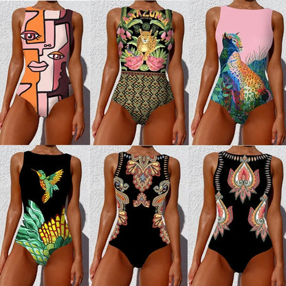 LVSANW 2024 New Printed One-piece Swimsuit Classic Printed Lace Up Swimsuit Women's Push Up Flower One-piece Suit Beach Wear For Female