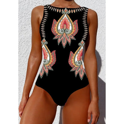 LVSANW 2024 New Printed One-piece Swimsuit Classic Printed Lace Up Swimsuit Women's Push Up Flower One-piece Suit Beach Wear For Female