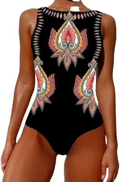 LVSANW 2024 New Printed One-piece Swimsuit Classic Printed Lace Up Swimsuit Women's Push Up Flower One-piece Suit Beach Wear For Female