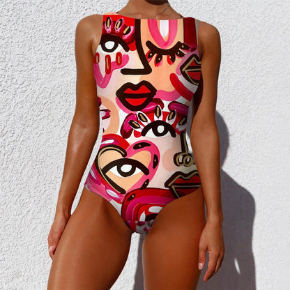 LVSANW 2024 New Printed One-piece Swimsuit Classic Printed Lace Up Swimsuit Women's Push Up Flower One-piece Suit Beach Wear For Female