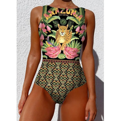 LVSANW 2024 New Printed One-piece Swimsuit Classic Printed Lace Up Swimsuit Women's Push Up Flower One-piece Suit Beach Wear For Female