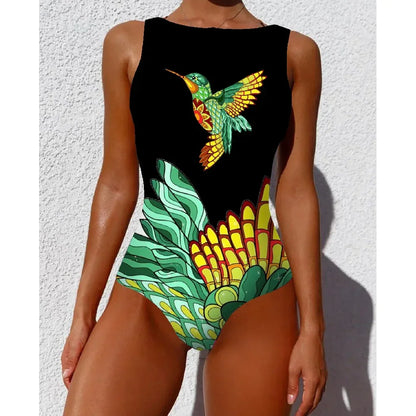 LVSANW 2024 New Printed One-piece Swimsuit Classic Printed Lace Up Swimsuit Women's Push Up Flower One-piece Suit Beach Wear For Female