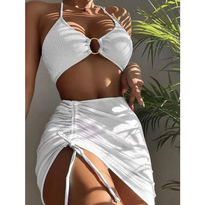 LVSANW 2024 New Sexy Solid Bikini Low Waist Three Pieces Swimsuit Women Brazilian Bandage Swimwear Female Beachwear Bathing Suit