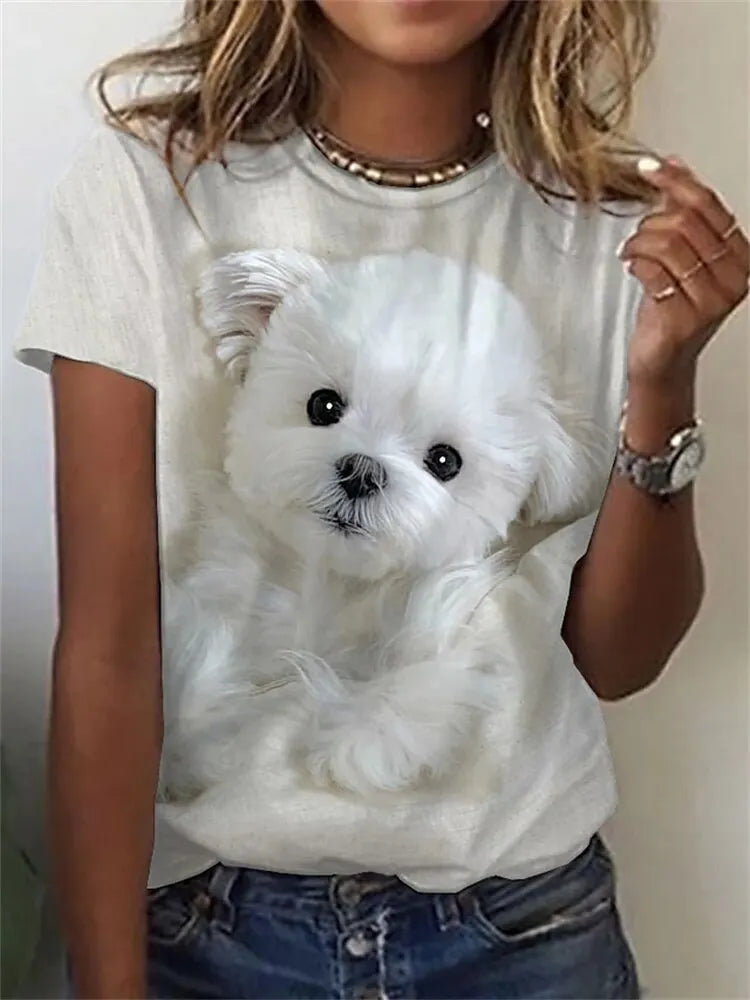 LVSANW 2024 New Style T-shirt For Women Cute Dog Graphic Print Female Tees Oversized T-Shirt Summer Women Clothing Short Sleeve Fashion