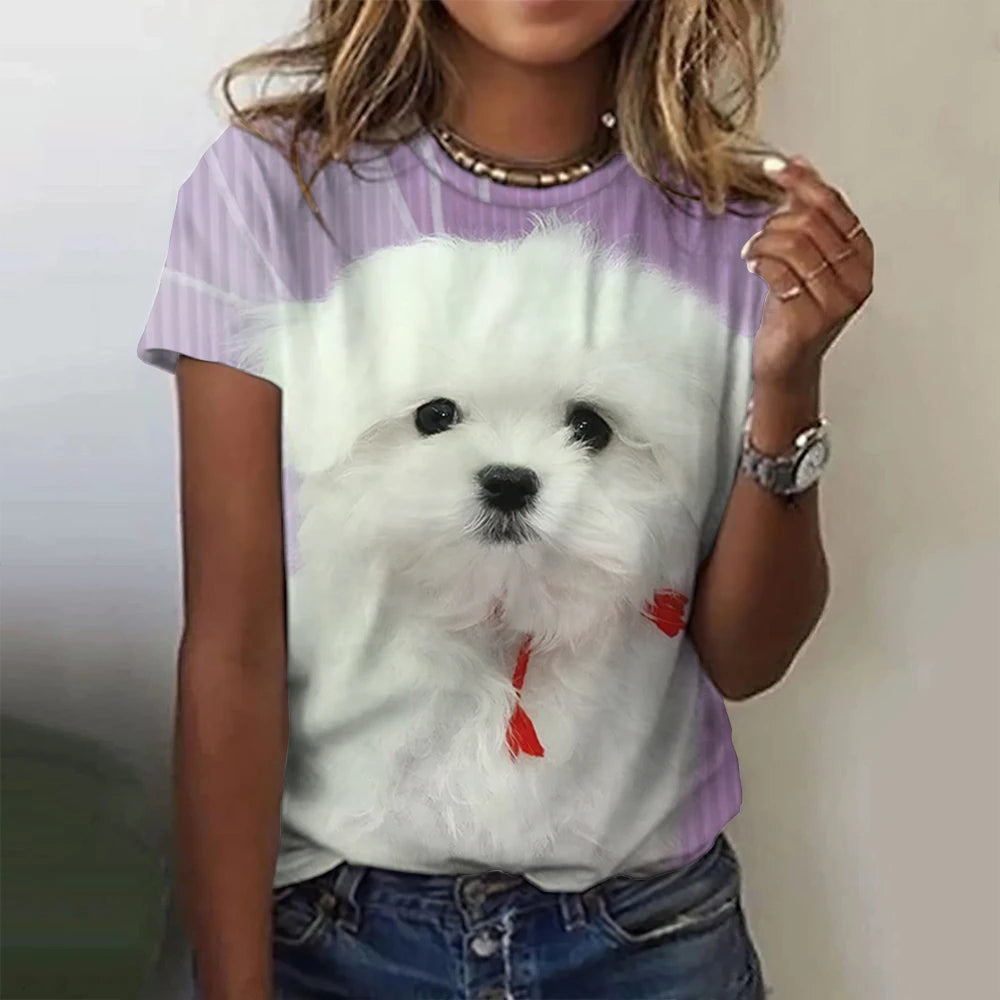 LVSANW 2024 New Style T-shirt For Women Cute Dog Graphic Print Female Tees Oversized T-Shirt Summer Women Clothing Short Sleeve Fashion