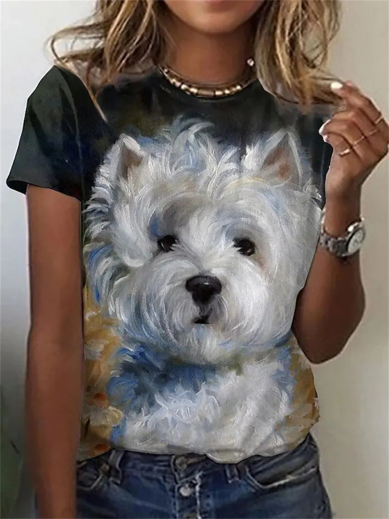 LVSANW 2024 New Style T-shirt For Women Cute Dog Graphic Print Female Tees Oversized T-Shirt Summer Women Clothing Short Sleeve Fashion