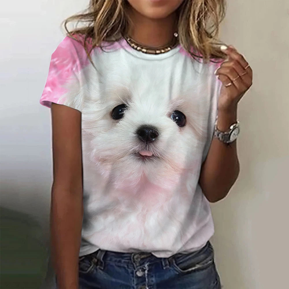 LVSANW 2024 New Style T-shirt For Women Cute Dog Graphic Print Female Tees Oversized T-Shirt Summer Women Clothing Short Sleeve Fashion