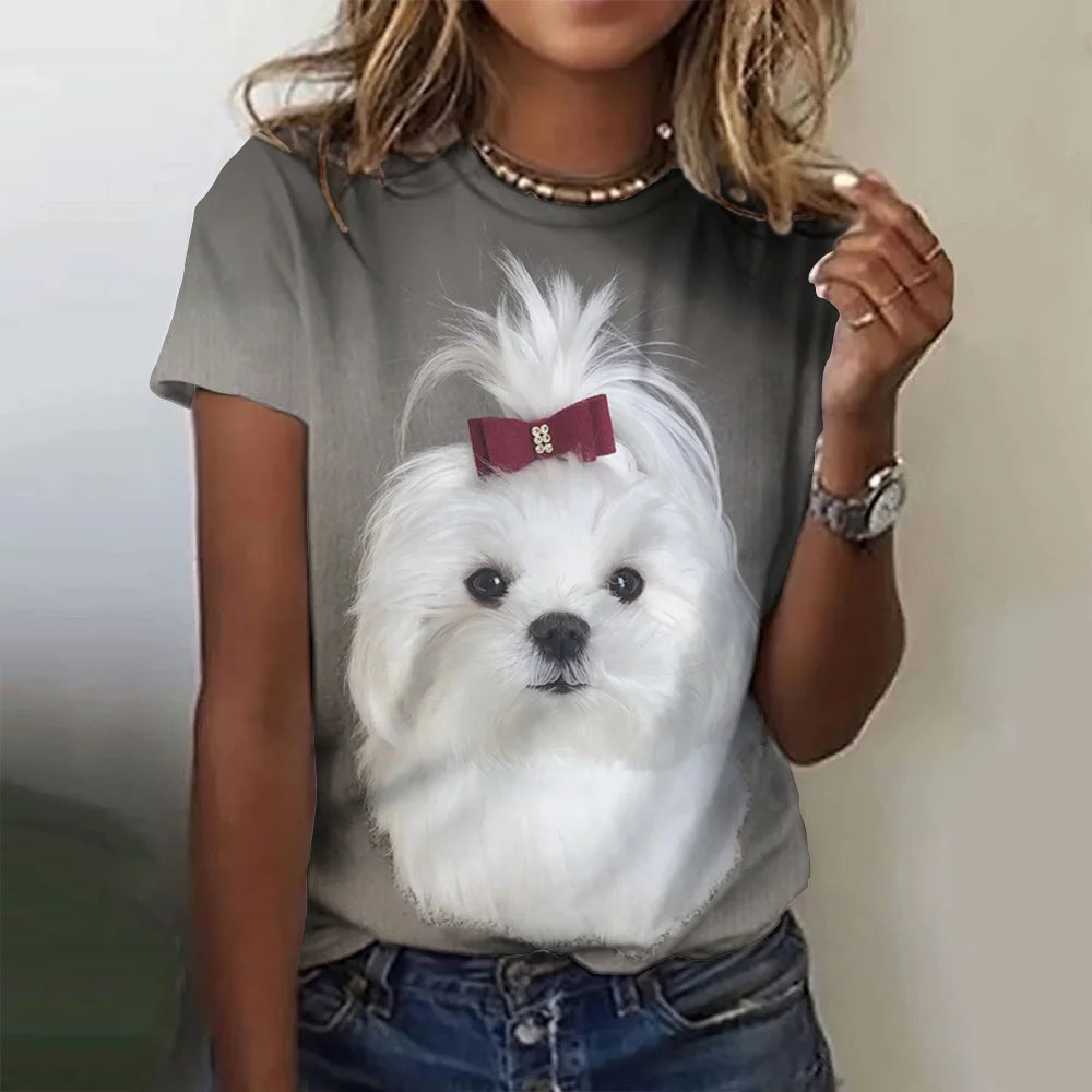 LVSANW 2024 New Style T-shirt For Women Cute Dog Graphic Print Female Tees Oversized T-Shirt Summer Women Clothing Short Sleeve Fashion